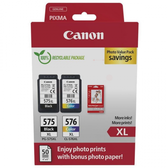 ORIGINAL Canon PG-575XL+CL-576XL (Black+Color+photo paper)