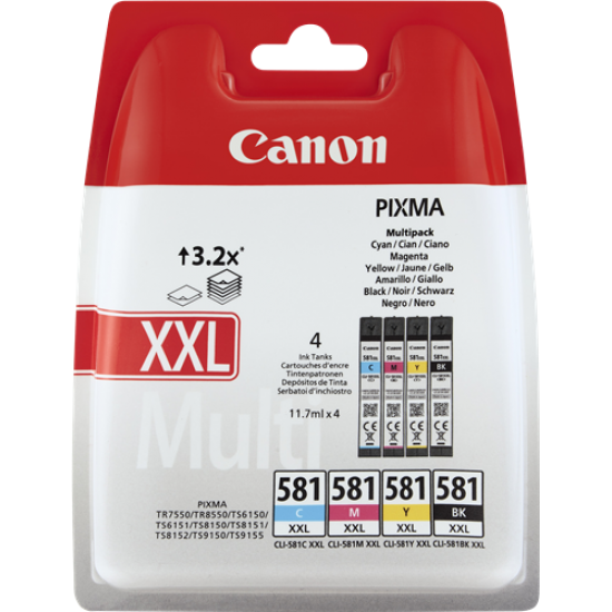 ORIGINAL Canon CLI-581 XXL (BK/C/M/Y)) Ink cart. TR7550/8550/TS6150/9150 + papir (4x11,7ml) Tonerji in kartuše