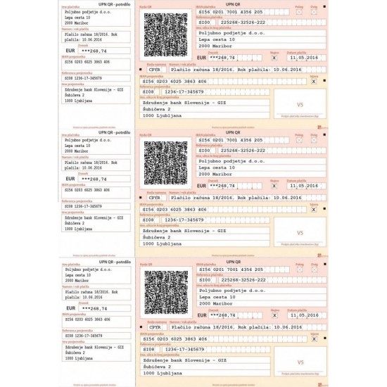 Obrazec  UPN - Univerzalni plačilni nalog QR koda  (3 x UPN na A4 )     1/100 Pisarniški material