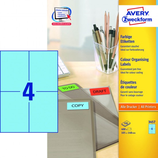 Barvne etikete za označevanje AVERY 3457 (dim.105x148) Pisarniški material