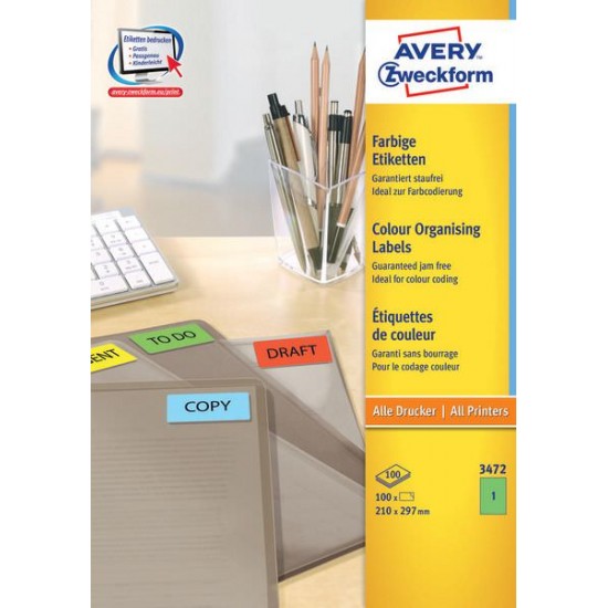 Barvne etikete za označevanje AVERY 3472 (dim.210x297) Pisarniški material