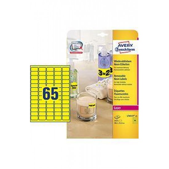 Odstranljive neonske etikete AVERY L7651Y-25 (dim.38,1x21,2) Pisarniški material