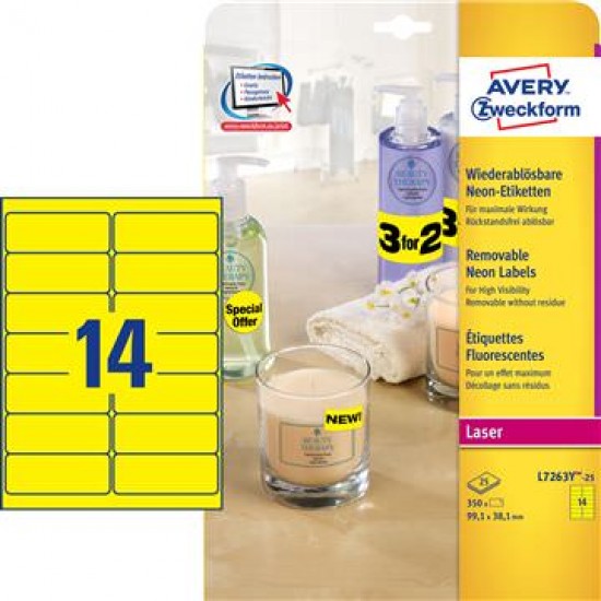 Odstranljive neonske etikete AVERY L7263Y-25 (dim.99,1x38,1) Pisarniški material