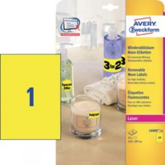 Odstranljive neonske etikete AVERY L 6006-25 (dim.210x297) Pisarniški material