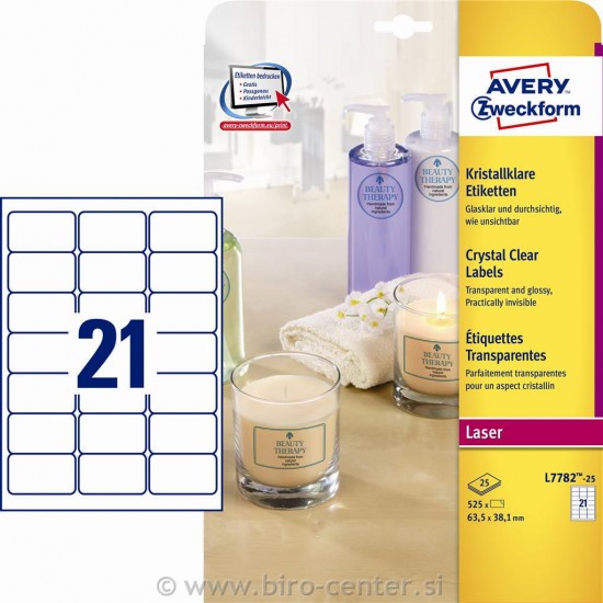 Prozorne Crystal Clear etikete AVERY L7782-25 (dim.63,5x38,1) Pisarniški material