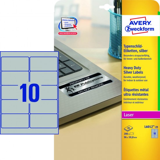 Odporne srebrne etikete AVERY Heavy Duty L6012-20 (dim.96,5x50,8) Pisarniški material