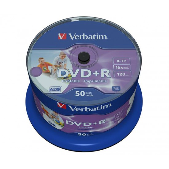 DVD-R VERBATIM 4,7 GB, 16xhitrost, 50 na osi, Printable Pisarniški material