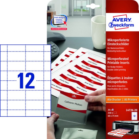 Kartonske predloge AVERY L4726-20, 40x75, 190g Pisarniški material