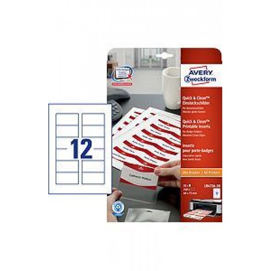 Kartonske predloge AVERY LR4726-20 QUICK&Clean,40x75, 220g Pisarniški material