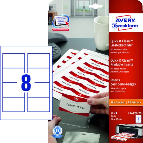 Kartonske predloge AVERY LR4728-20 QUICK&Clean, 60x90, 220g, Pisarniški material