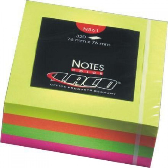 Samolepilni lističi LACO kocka 4-neonske barve,  76x76mm Pisarniški material