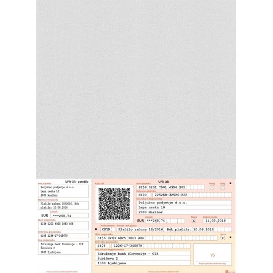 Obrazec  UPN - Univerzalni plačilni nalog QR koda  (1x UPN na A4)       1/100 Pisarniški material