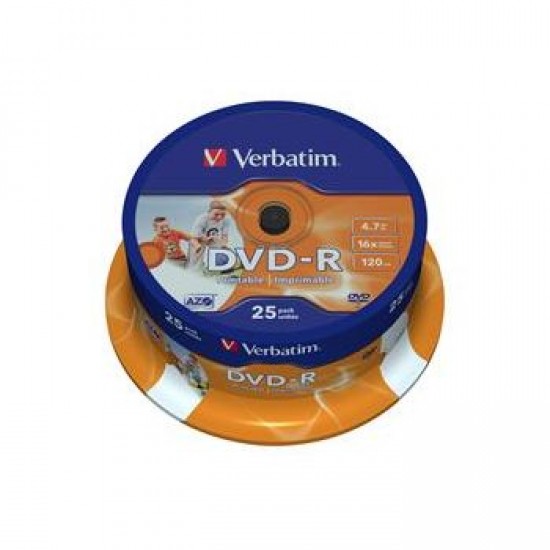 DVD-R VERBATIM 4,7 GB, 16xhitrost, 25 na osi, Printable Pisarniški material